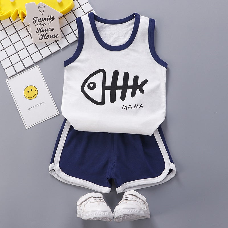 2023 Kids Summer Thin Short Sleeve Set Vest-fish bones 11 