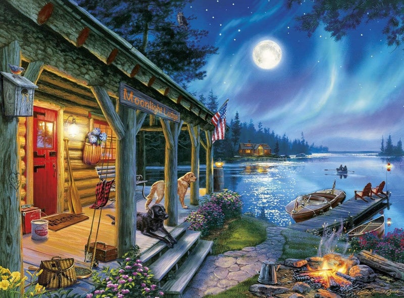 Buffalo Games Darrell Bush Moonlight Lodge 1000 Piece Jigsaw Puzzle For Adults Challenging Puzzle Perfect for Game Nights Finished Size is 2675 x 1975