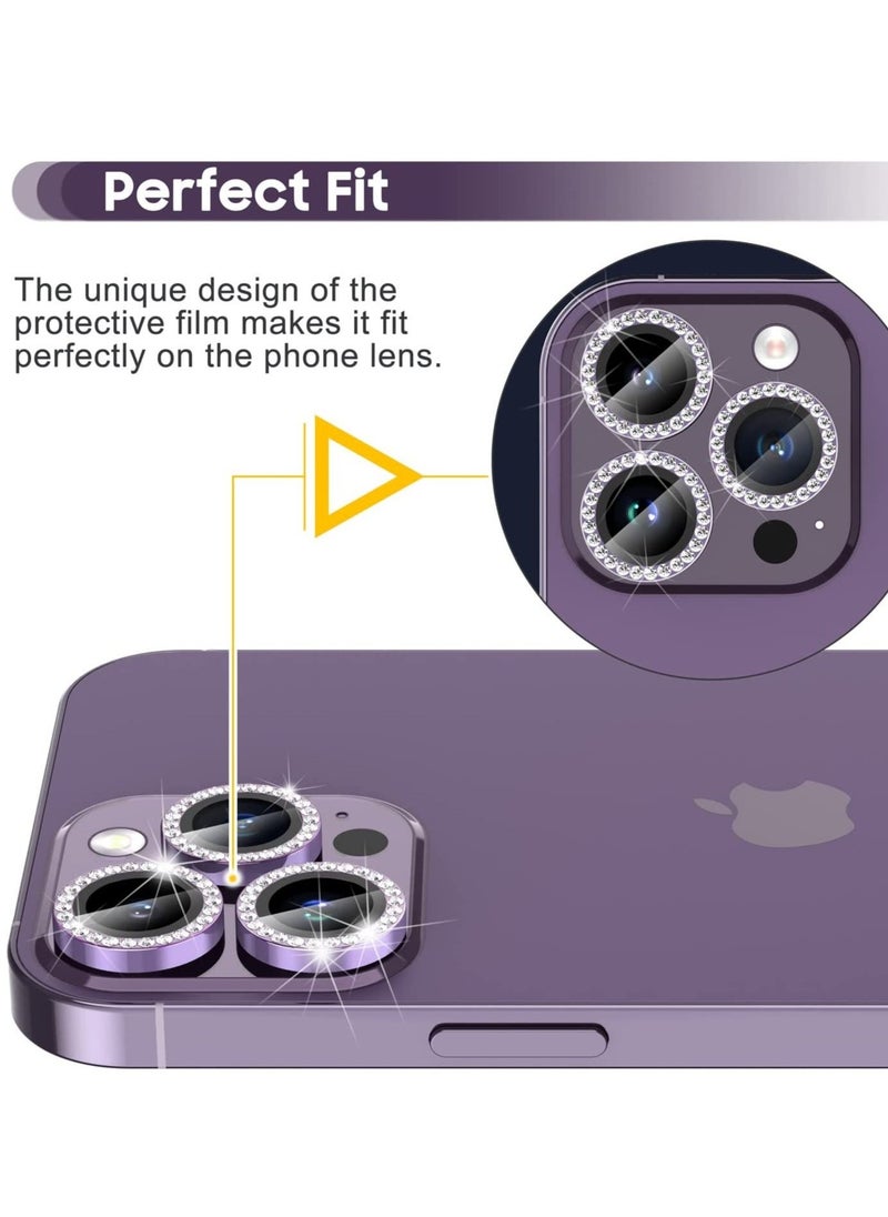 Raxoom iPhone 14 Pro 6.1 inch /14 Pro Max 6.7 inch Camera Lens Protector, Set with Diamonds Bling Camera Cover Tempered Glass for iPhone 14 Pro Max /14 Pro [Perfectly Fit] - Diamond Purple - Image 5