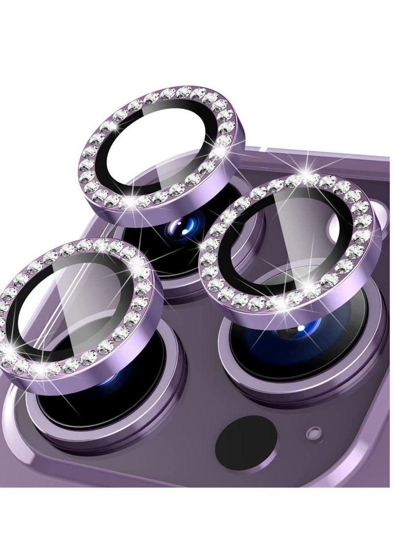 Raxoom iPhone 14 Pro 6.1 inch /14 Pro Max 6.7 inch Camera Lens Protector, Set with Diamonds Bling Camera Cover Tempered Glass for iPhone 14 Pro Max /14 Pro [Perfectly Fit] - Diamond Purple - Image 1