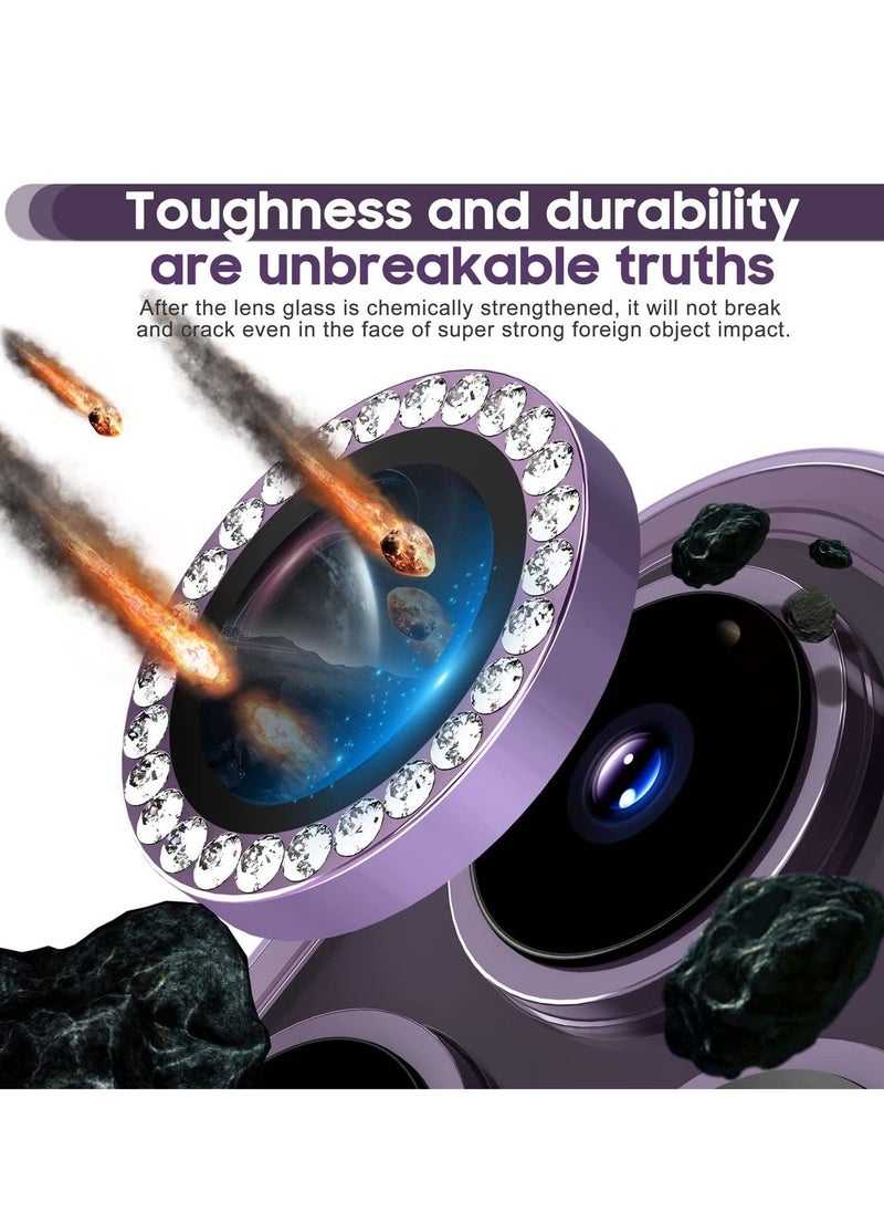 Raxoom iPhone 14 Pro 6.1 inch /14 Pro Max 6.7 inch Camera Lens Protector, Set with Diamonds Bling Camera Cover Tempered Glass for iPhone 14 Pro Max /14 Pro [Perfectly Fit] - Diamond Purple - Image 3
