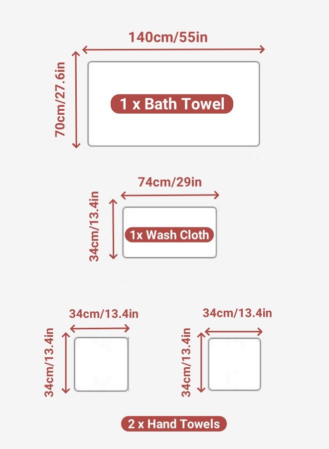 4-Piece Cotton Towels Set, (2 x Hand Towels, 1x Wash Cloth, 1 x Bath Towel) Beige Soft Plush Towels Highly Absorbent Towels for Bathroom, Apartment, Guest Bath and More  - Image 5