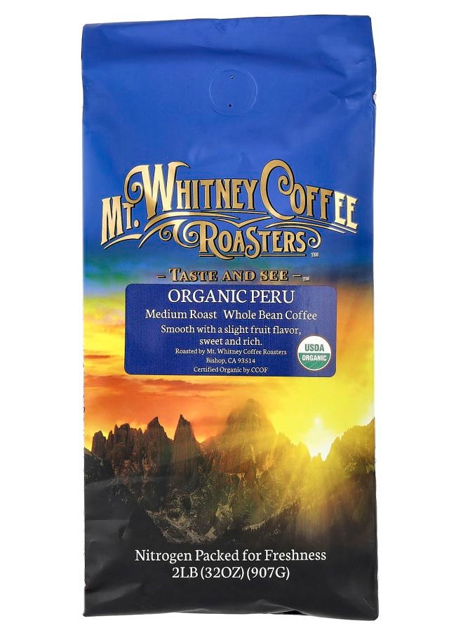 MT. WHITNEY COFFEE ROASTERS Organic Peru Whole Bean Coffee Medium Roast 32 oz (907 g) 