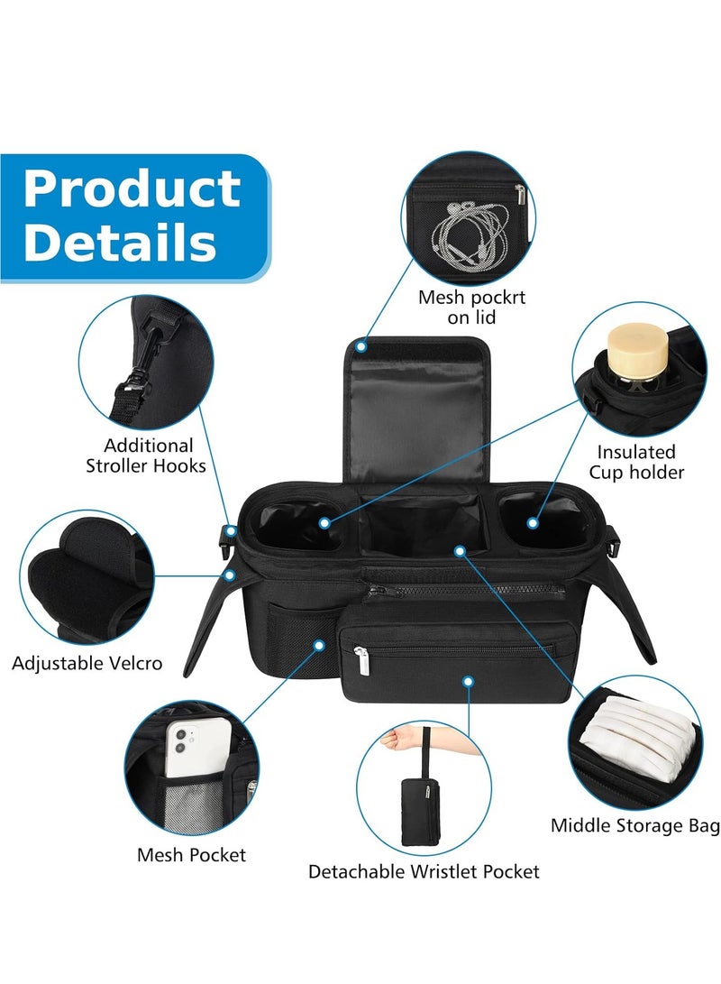 Universal Stroller Organizer with Insulated Cup Holder - Detachable Phone Bag  Shoulder Strap, Fits for Stroller Like Uppababy, Baby Jogger, Britax, BOB, Umbrella and Pet Stroller - Image 4