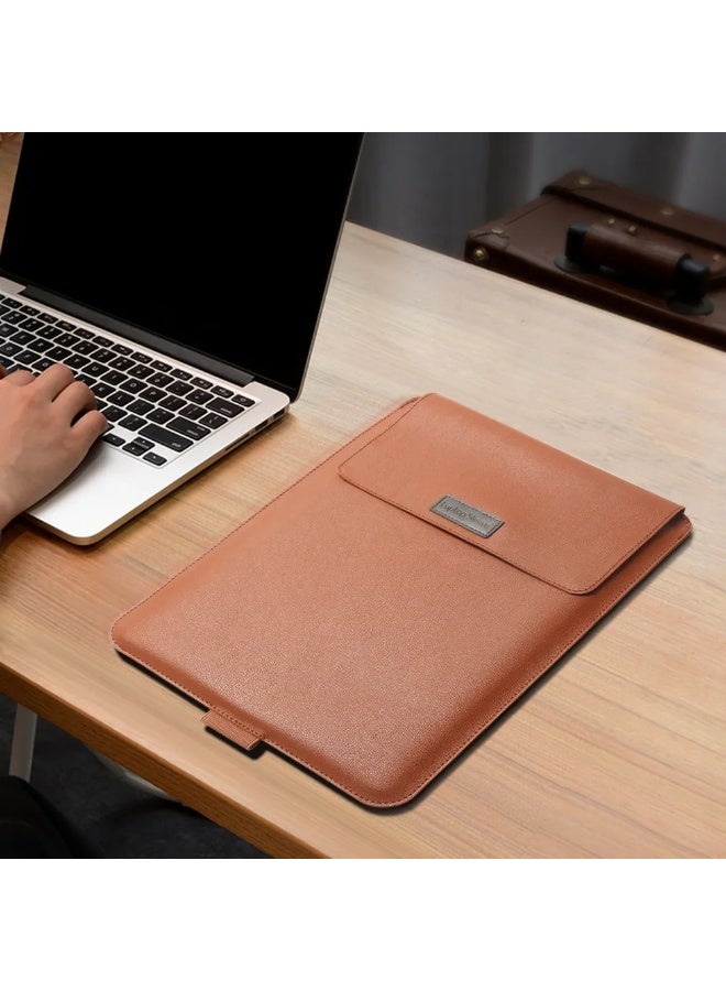 Premium PU Leather Laptop Sleeve with Foldable Stand – Protective Laptop Case Cover for 13–15.6 Inch Notebook, Portable Desk Mat & Laptop Stand for Office, Travel & Home - Image 4