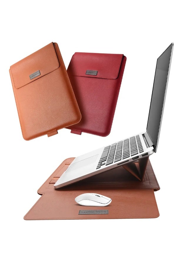 Premium PU Leather Laptop Sleeve with Foldable Stand – Protective Laptop Case Cover for 13–15.6 Inch Notebook, Portable Desk Mat & Laptop Stand for Office, Travel & Home - Image 2