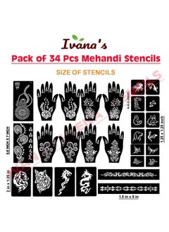 ivana's Ivana's Set of 34 Pcs Reusable Mehandi Stencils for Hands, Wrist, Body, Back, Neck, Face Combo Pack Stencils for Women, Girls And Kids, Easy To Use In Just 4 Steps Indian Design Collection, A2138  - Image 4