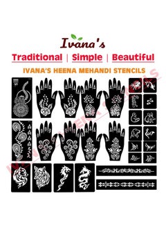 ivana's Ivana's Set of 34 Pcs Reusable Mehandi Stencils for Hands, Wrist, Body, Back, Neck, Face Combo Pack Stencils for Women, Girls And Kids, Easy To Use In Just 4 Steps Indian Design Collection, A2138  - Image 5