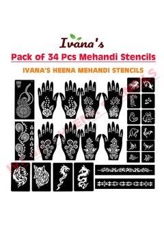 ivana's Ivana's Set of 34 Pcs Reusable Mehandi Stencils for Hands, Wrist, Body, Back, Neck, Face Combo Pack Stencils for Women, Girls And Kids, Easy To Use In Just 4 Steps Indian Design Collection, A2138  - Image 3