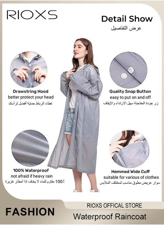 RIOXS 3 Pcs Adults Men And Women Waterproof Raincoat Portable Eva Long Rain Ponchos With Hoods Elastic Sleeves Lightweight Rainwear Cape Reusable For Outdoor Cycling Hiking Camping Climbing  - Image 2