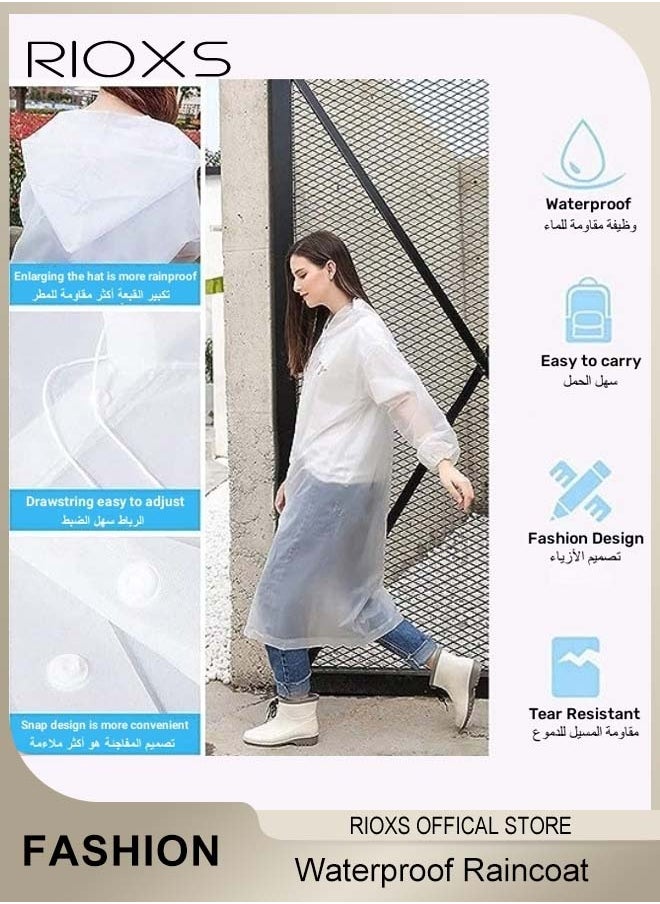 RIOXS 3 Pcs Adults Men And Women Waterproof Raincoat Portable Eva Long Rain Ponchos With Hoods Elastic Sleeves Lightweight Rainwear Cape Reusable For Outdoor Cycling Hiking Camping Climbing  - Image 3