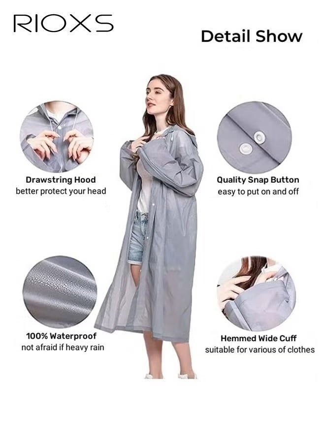 RIOXS 3 Pcs Adults Men And Women Waterproof Raincoat Portable Eva Long Rain Ponchos With Hoods Elastic Sleeves Lightweight Rainwear Cape Reusable For Outdoor Cycling Hiking Camping Climbing, Compact EVA Rainwear for Backpacking, Unisex Hiking Rain Cape - Image 2