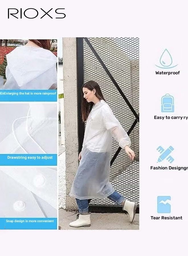 RIOXS 3 Pcs Adults Men And Women Waterproof Raincoat Portable Eva Long Rain Ponchos With Hoods Elastic Sleeves Lightweight Rainwear Cape Reusable For Outdoor Cycling Hiking Camping Climbing, Compact EVA Rainwear for Backpacking, Unisex Hiking Rain Cape - Image 3
