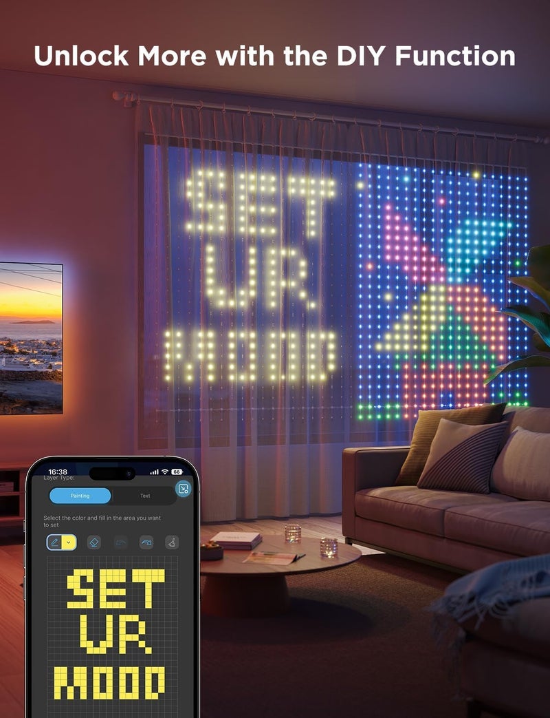 Govee أضواء الستائر من جوفي 2، 520 ليد، أضواء ستائر ذكية LED مع GIF AIGC DIY، غير قابلة للتوصيل، أضواء ملونة RGBIC متغيرة للأعياد للديكور الداخلي والخارجي، مقاومة للماء IP65، 4.9×6.6 قدم - Image 3