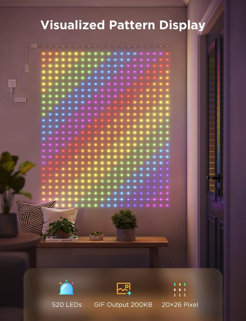 Govee أضواء الستائر من جوفي 2، 520 ليد، أضواء ستائر ذكية LED مع GIF AIGC DIY، غير قابلة للتوصيل، أضواء ملونة RGBIC متغيرة للأعياد للديكور الداخلي والخارجي، مقاومة للماء IP65، 4.9×6.6 قدم - Image 4