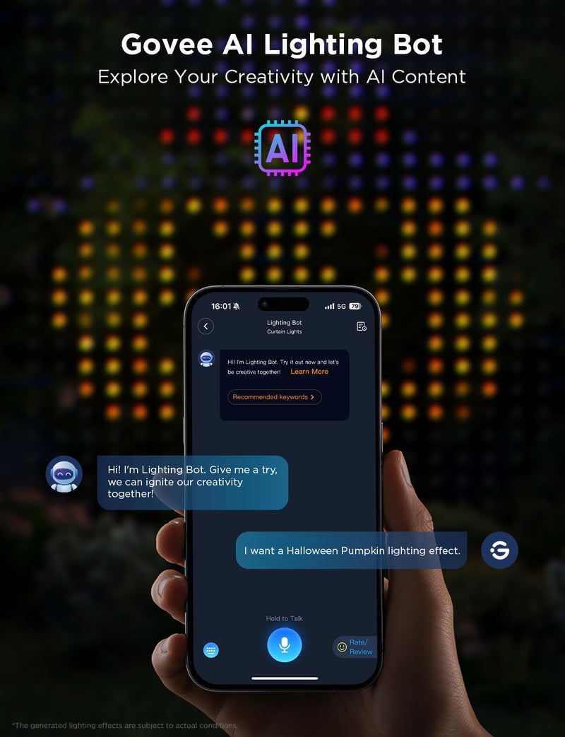 Govee أضواء الستائر من جوفي 2، 520 ليد، أضواء ستائر ذكية LED مع GIF AIGC DIY، غير قابلة للتوصيل، أضواء ملونة RGBIC متغيرة للأعياد للديكور الداخلي والخارجي، مقاومة للماء IP65، 4.9×6.6 قدم - Image 5