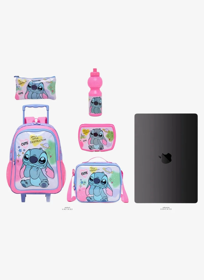 Disney Stitch 5-Piece School Trolley Bag Set For Kids 13+ Years With Lunch Box And Bottle
