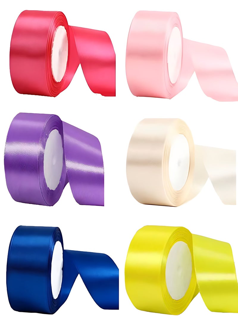 Neonix 6 Rolls Pack Colored Ribbon - 150 Yards Overall, Ribbon Set - 1.57 Inch (4 cm) Wide Polyester Ribbon for Gift Wrapping, Bows, Floral Arrangements and Crafts, Featherless, 6 Colors - Image 1