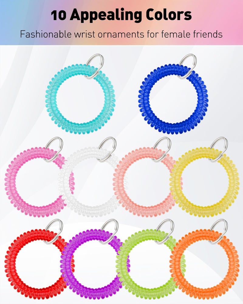 Uniclife 10 Pcs Wrist Spring Spiral Coil Keychains & 10 Pcs Key Tag Labels Plastic Colorful Stretchable Key Holder Wrist Bracelet Keychain with Label Hair Tie for ID Badge Sauna Gym Pool and Sport - Image 3