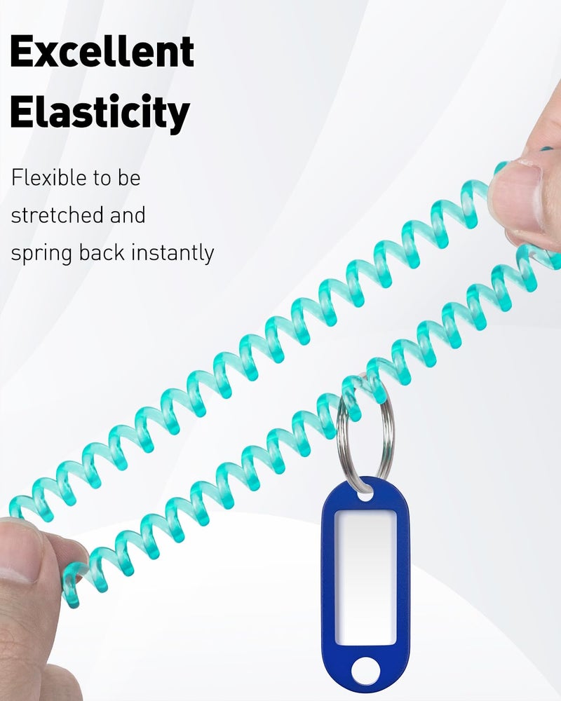 Uniclife 10 Pcs Wrist Spring Spiral Coil Keychains & 10 Pcs Key Tag Labels Plastic Colorful Stretchable Key Holder Wrist Bracelet Keychain with Label Hair Tie for ID Badge Sauna Gym Pool and Sport - Image 2