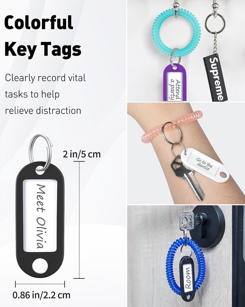 Uniclife 10 Pcs Wrist Spring Spiral Coil Keychains & 10 Pcs Key Tag Labels Plastic Colorful Stretchable Key Holder Wrist Bracelet Keychain with Label Hair Tie for ID Badge Sauna Gym Pool and Sport - Image 5