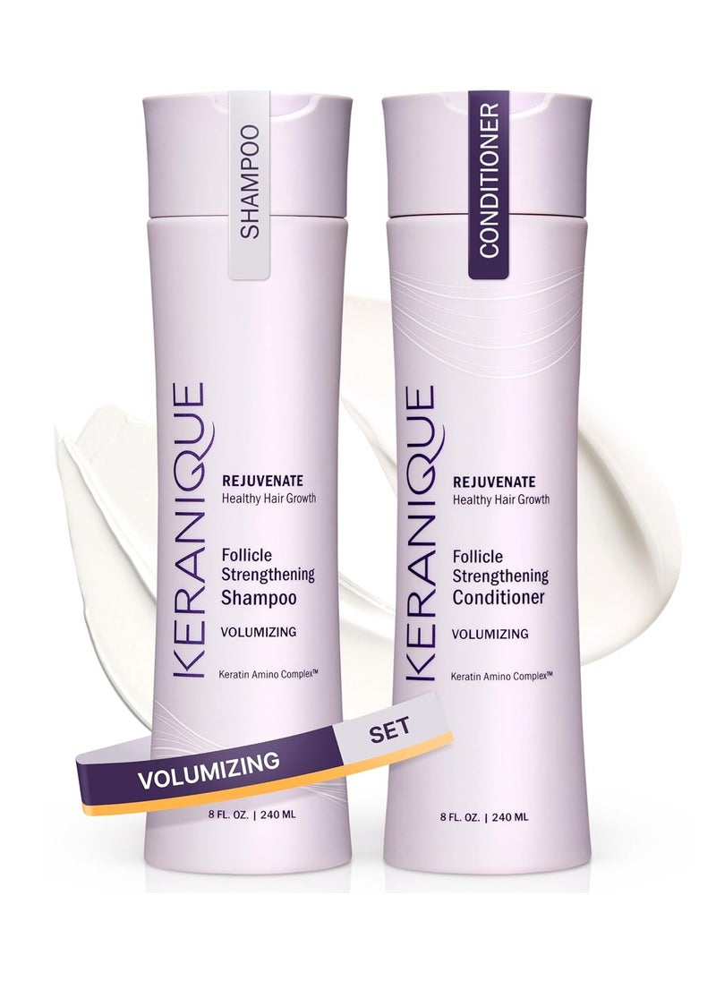 Keranique - Keranique Volumizing Shampoo and Conditioner Set for Hair Repair and Growth with Biotin and Keratin for Women, Thinning Hair Formula, 8 Fl Oz Each - Image 1