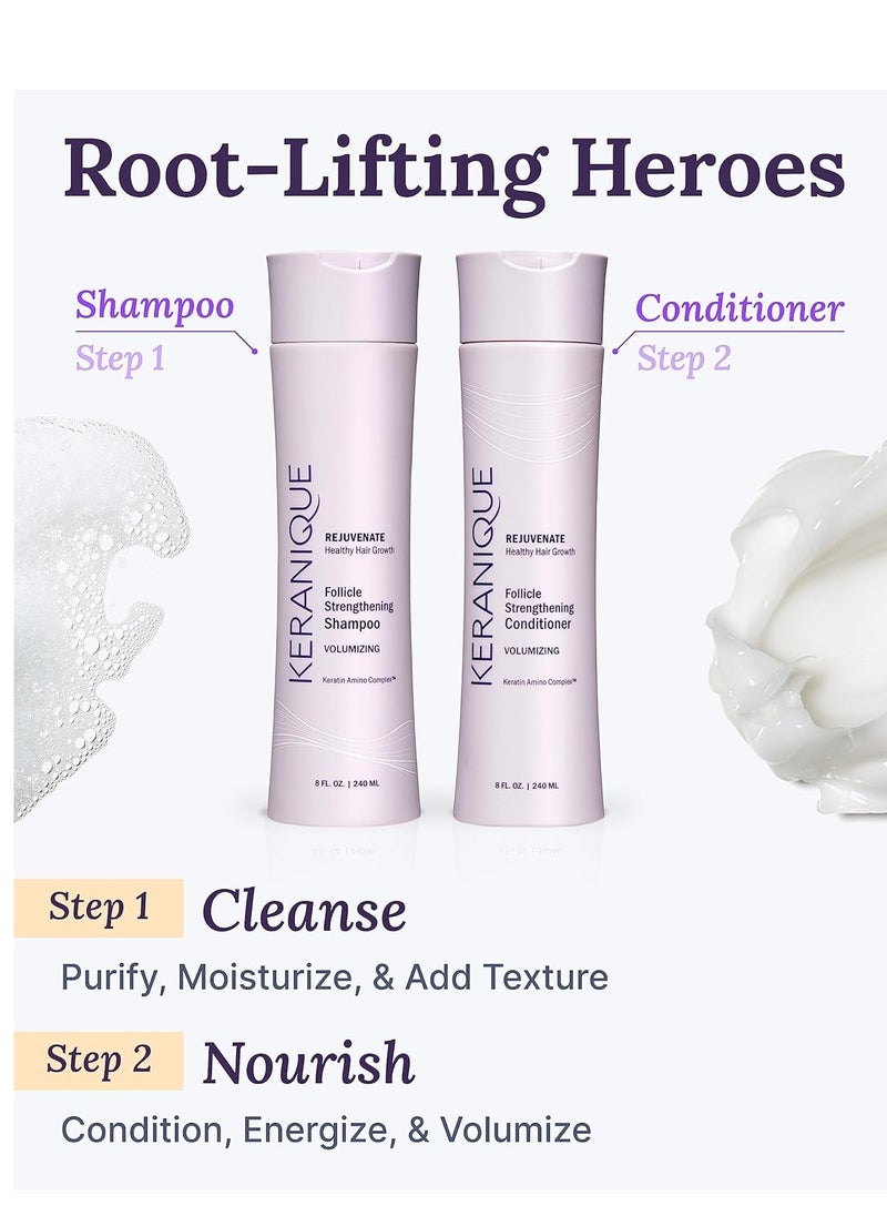 Keranique - Keranique Volumizing Shampoo and Conditioner Set for Hair Repair and Growth with Biotin and Keratin for Women, Thinning Hair Formula, 8 Fl Oz Each - Image 1