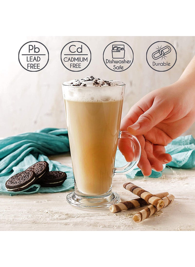 KHOLAD KHOLAD Irish Coffee Mugs with Handle Large Size Plain Glasses Set of 2 Tall Funnel Clear Glasses for Iced Cold Coffee Latte Cappuccino Hot Chocolate2 Chocolate Mug  - Image 4