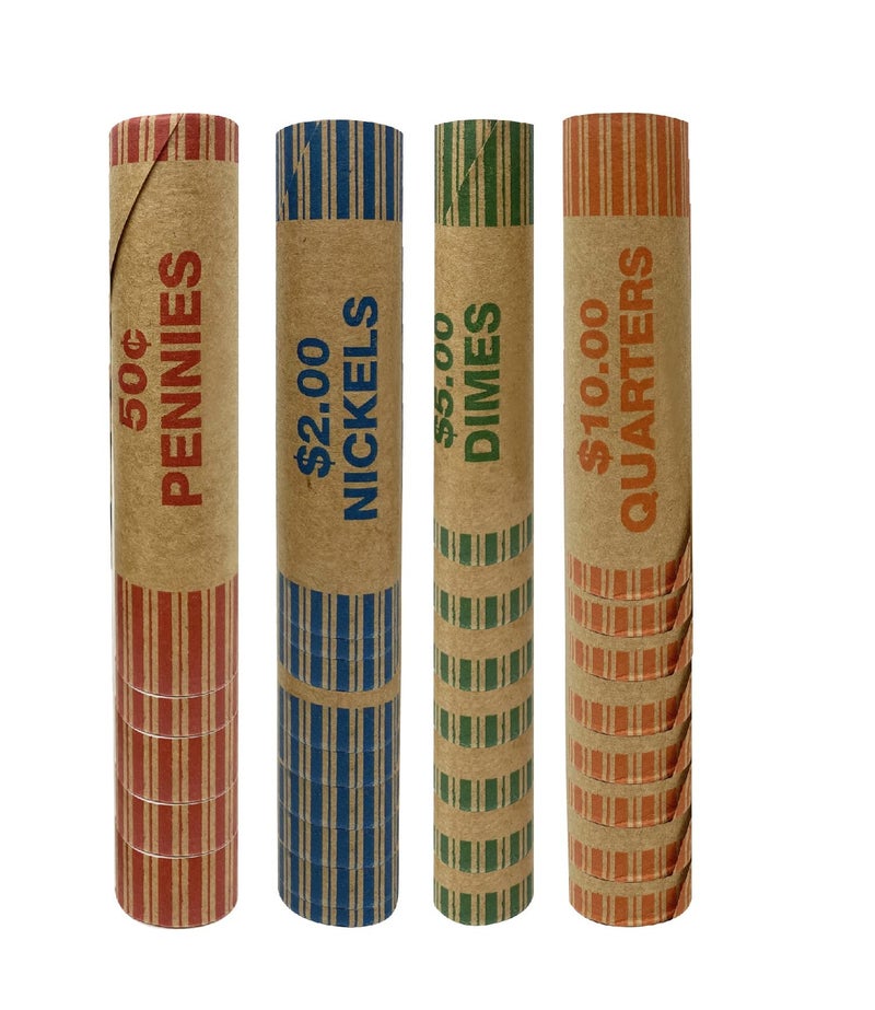 Nadex 48 Assorted Preformed Crimped End Coin Roll Wrappers, 12 Each of Nickels/Dimes/Pennies/Quarters - Image 2