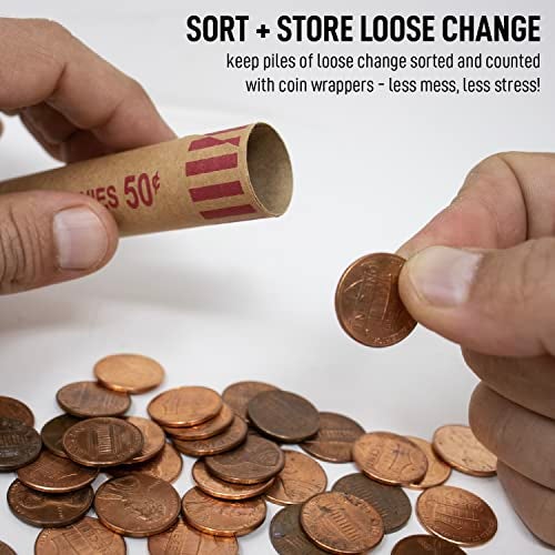 Nadex 48 Assorted Preformed Crimped End Coin Roll Wrappers, 12 Each of Nickels/Dimes/Pennies/Quarters - Image 5