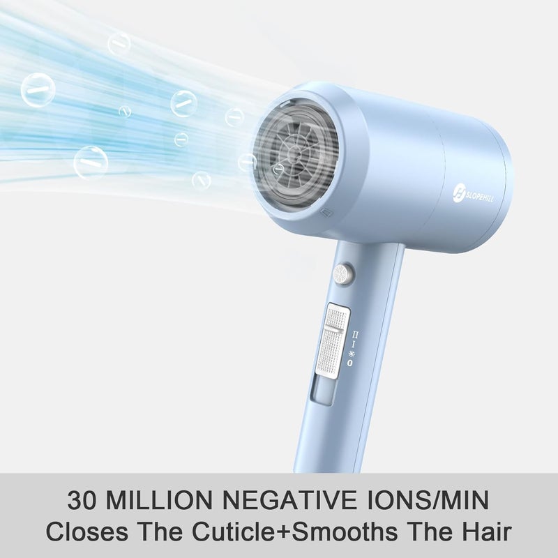 SLOPEHILL Professional Ionic Hair Dryer, Powerful 1800W Fast Drying Low Noise Blow Dryer with 2 Concentrator Nozzle 1 Diffuser Attachments for Home Salon Travel (Matte Blue) - Image 3