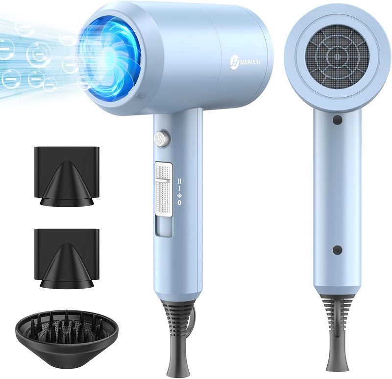 SLOPEHILL Professional Ionic Hair Dryer, Powerful 1800W Fast Drying Low Noise Blow Dryer with 2 Concentrator Nozzle 1 Diffuser Attachments for Home Salon Travel (Matte Blue) - Image 1