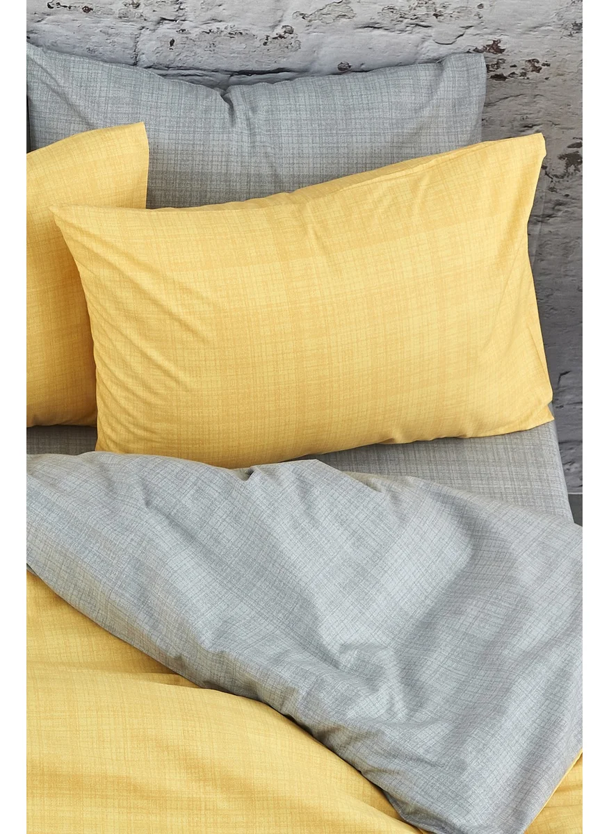 cottonevs Evtekstil Cotton Double Yellow Gray Double Sided Duvet Cover Set