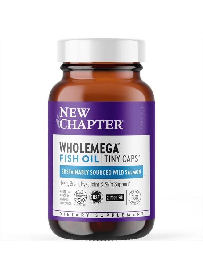 New Chapter Wholemega Fish Oil Supplement - Wild Alaskan Salmon Oil with Omega-3 + Vitamin D3 + Astaxanthin + Sustainably Caught - 180 ct Tiny Caps, 500mg Softgels - Image 1