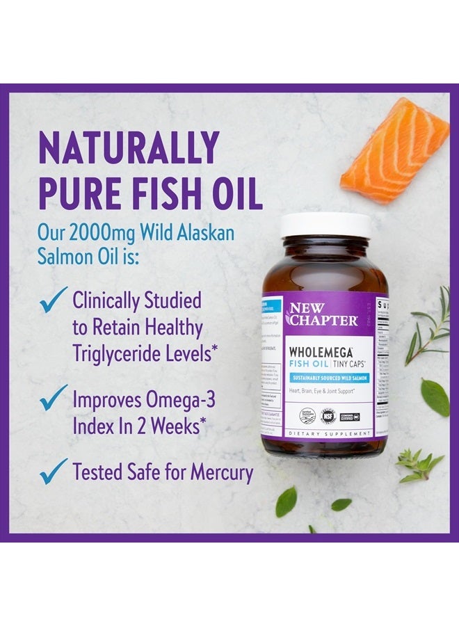 New Chapter Wholemega Fish Oil Supplement - Wild Alaskan Salmon Oil with Omega-3 + Vitamin D3 + Astaxanthin + Sustainably Caught - 180 ct Tiny Caps, 500mg Softgels - Image 4