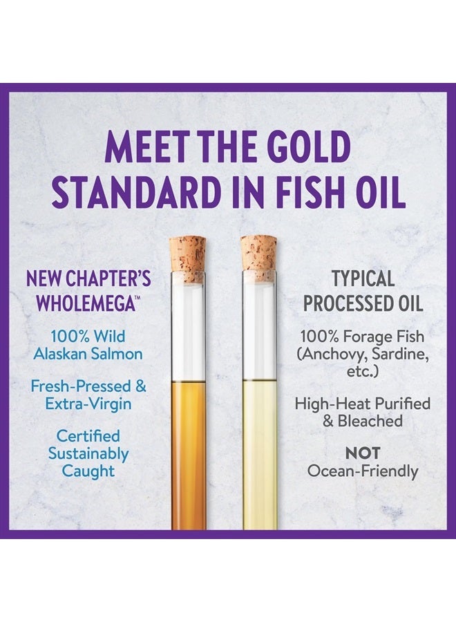 New Chapter Wholemega Fish Oil Supplement - Wild Alaskan Salmon Oil with Omega-3 + Vitamin D3 + Astaxanthin + Sustainably Caught - 180 ct Tiny Caps, 500mg Softgels - Image 5