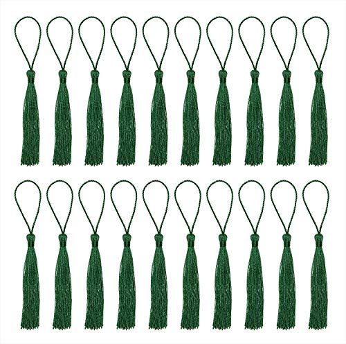 Tupalizy Tupalizy Mini Silky Handmade Soft Flossy Bookmark Tassels with Cord Loop for Keychain Earring Jewelry Making Souvenir Graduation Clothing Sewing Gift Tag DIY Craft Projects 20PCS Dark Green 