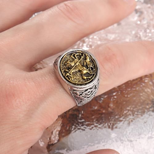 Koguxuix Vintage Silver Dragon Knights Warriors Ring - Stainless Steel Religious Amulet - Size 6-13 for Men Women (10) - Image 2