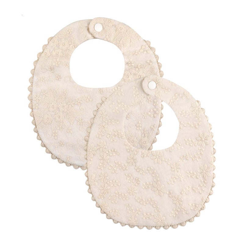 GZMM Baby Bib For Girls,Reversible Waterproof Handmade Natural Cotton Baby Drool Bib 0-12 months 2 Pack (off-white color, 0-12 months) - Image 1