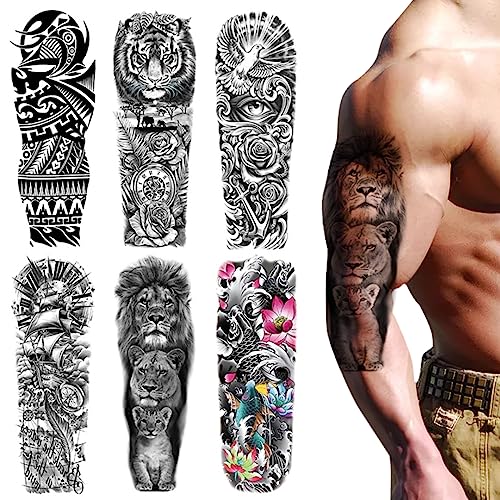 MAYCREATE® 6 sheets Temporary Tattoos for Arm, Legs, Large Sleeve Tattoos Temporary Tattoo Stickers for Men Women, Theme Temporary Tattoo for Party, Club, Perform, Special Makeup - Image 1
