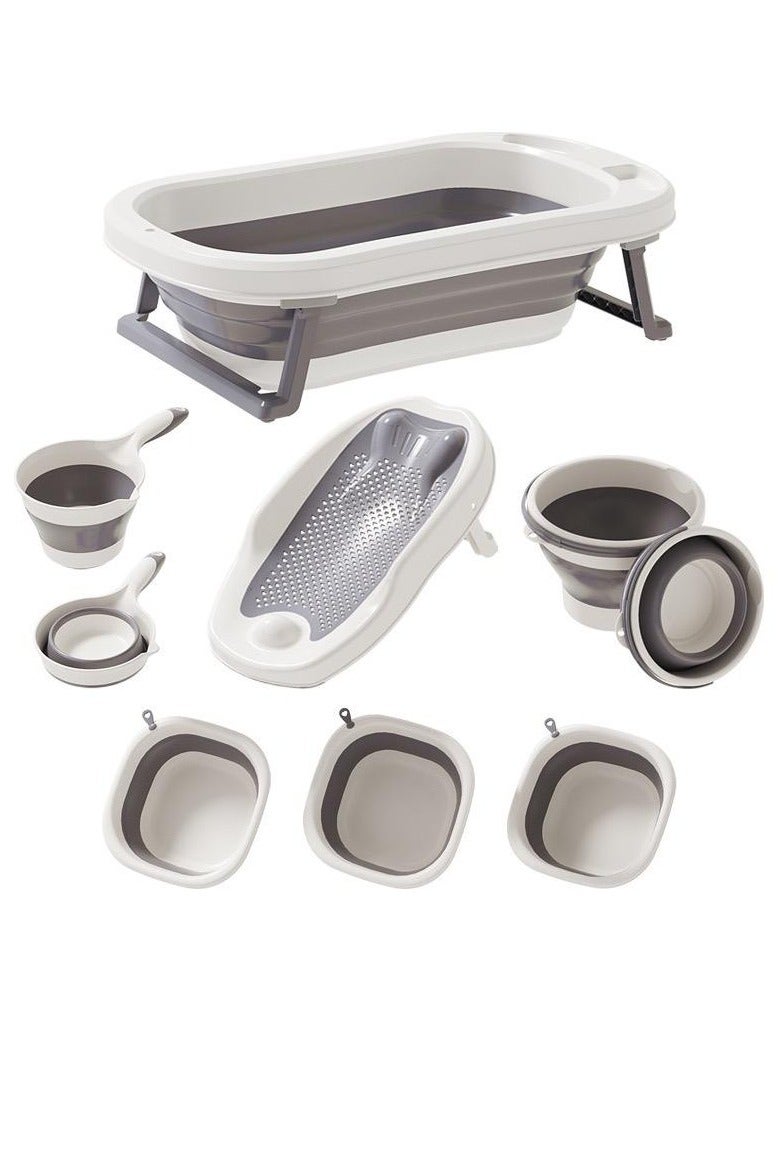 XiuWoo 7-Piece Anti-Slip Foldable Baby Bathtub Set,Safe Material,Save Space ,1 Bathtub, 1 Stand, 1 Scoop, 3 Washbasins, 1 Bucket - Image 1
