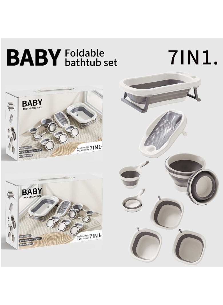 XiuWoo 7-Piece Anti-Slip Foldable Baby Bathtub Set,Safe Material,Save Space ,1 Bathtub, 1 Stand, 1 Scoop, 3 Washbasins, 1 Bucket - Image 2