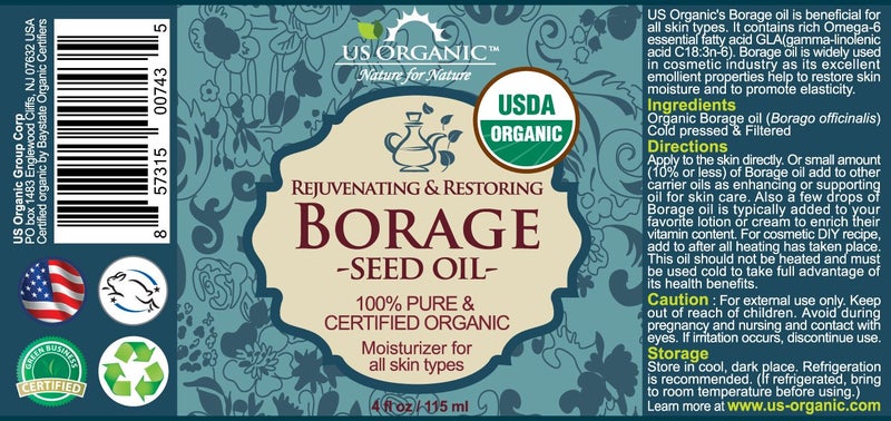 US Organic Borage seed Oil (18% GLA), USDA Certified Organic, 100% Pure & Natural, Cold Pressed, aka Starflower oil, in Amber Glass Bottle w/Eye dropper for Easy Application (4 oz (115 ml)) - Image 2