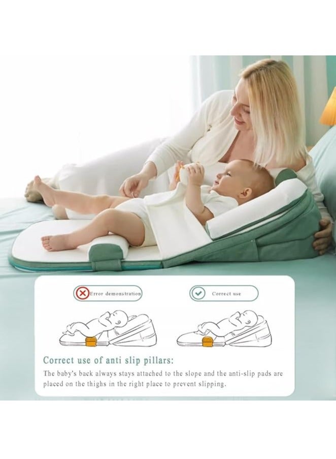 Baby Lounger – Adjustable 0-30° Baby Sleeping Nest & Anti-Reflux Pillow | Travel Crib for Newborns & Infants | Relieves Vomiting Milk | Washable & Breathable Fabric (Green) - Image 2
