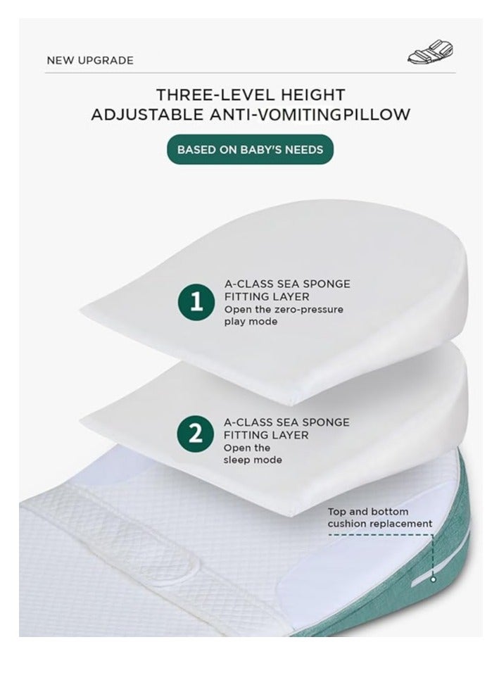 Baby Lounger – Adjustable 0-30° Baby Sleeping Nest & Anti-Reflux Pillow | Travel Crib for Newborns & Infants | Relieves Vomiting Milk | Washable & Breathable Fabric (Green) - Image 3