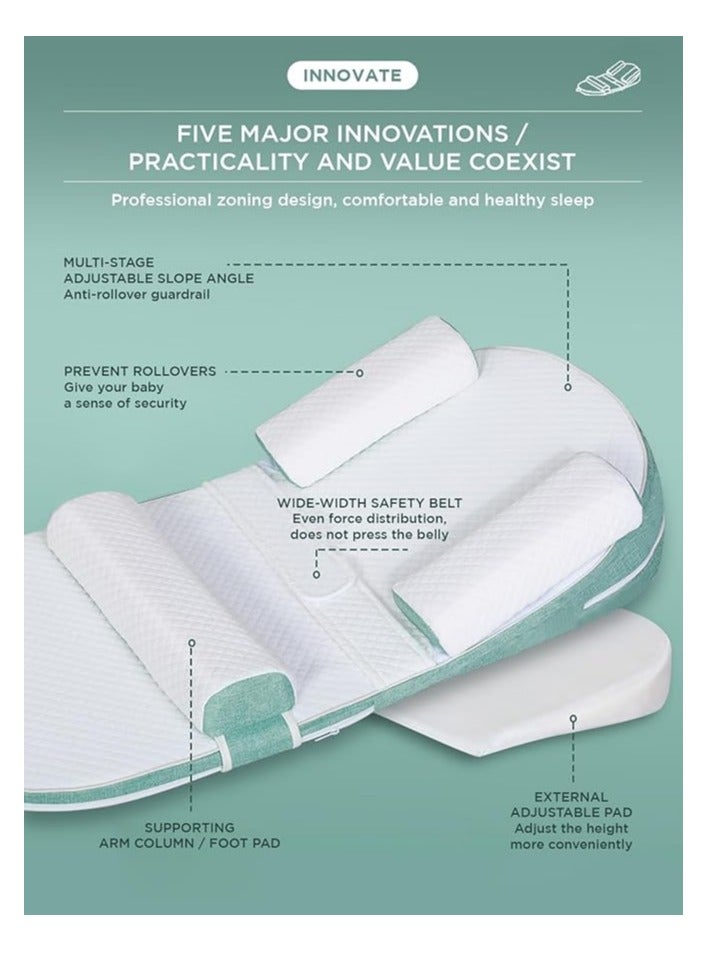 Baby Lounger – Adjustable 0-30° Baby Sleeping Nest & Anti-Reflux Pillow | Travel Crib for Newborns & Infants | Relieves Vomiting Milk | Washable & Breathable Fabric (Green) - Image 5