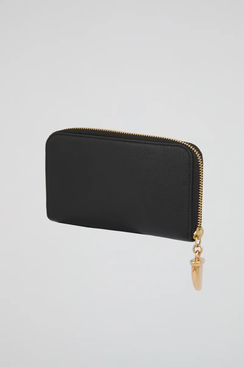 Roberto Cavalli  Roberto Cavalli Black Zip-Around Wallet with Gold-Tone Charm for Women | Best Price UAE