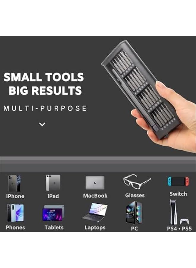 بي دبليو اس جاي اوا مجموعة مفكات راغي صغيرة دقيقة 24 في 1، مجموعة لقم مفك مغاطيسي مع مجموعة اصلاح حافظة م الالوميوم، ماسة للاستخدام في الاجزة الالكتروية والواتف الذكية والساعات والظارات والكميوتر وماك - Image 2