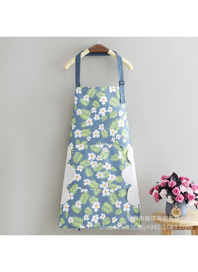 Generic - Stylish Waterproof Kitchen Apron for Men and Women Sling hand-wiping blue background flower Sling hand-wiping blue background flower - Image 1