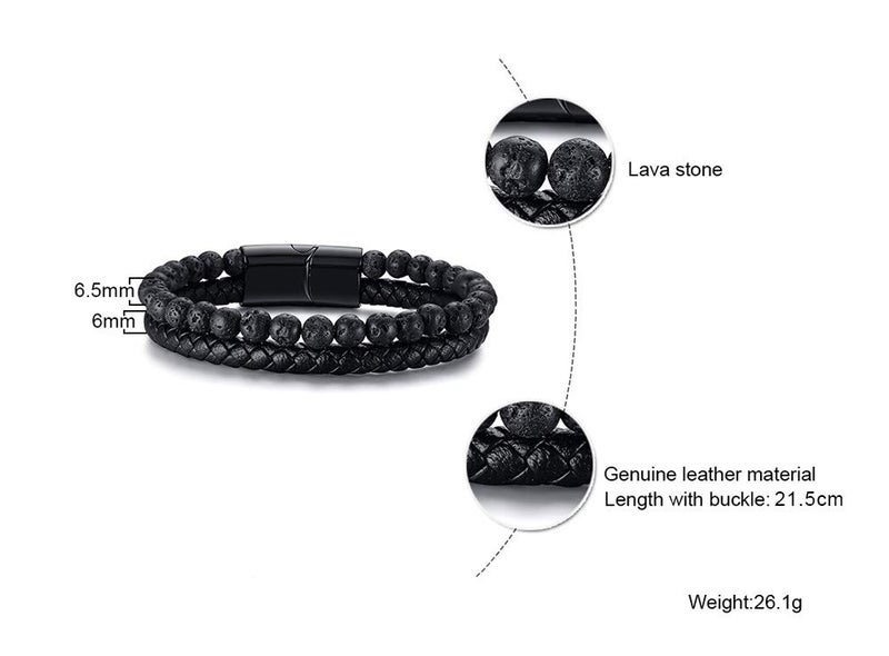 VNOX Two-Strand Braided Leather Cuff Wristband Bead Rope Bracelet Engraved Egyptian Eye of Horus Eye of Ra Ankh Cross Bracelet,Black - Image 2